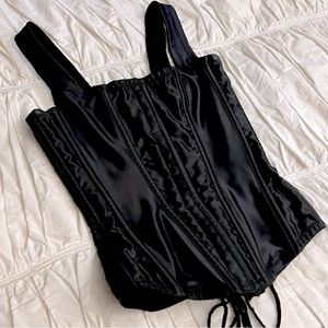 Satin Solid Black Compression Corset Size 32 Double Laced